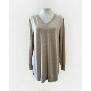 Soft Surroundings Cozy Soft Knit Tunic Top Long Sleeve Pockets V-Neck Oatmeal M